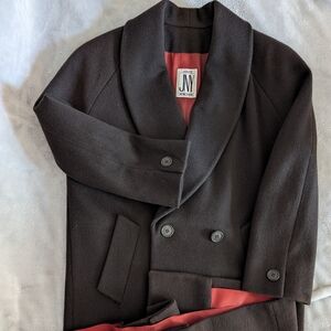 Jones New York Women's Black/Dark Brown Long Wool Double-Breasted Coat Small